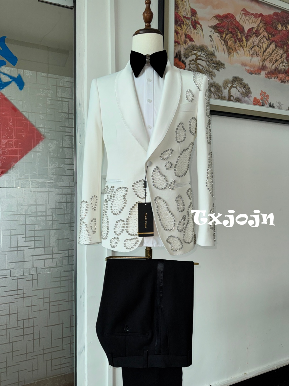 Men'S Formal Wear In Wedding - White Luxurious Beaded Man Suit Set
