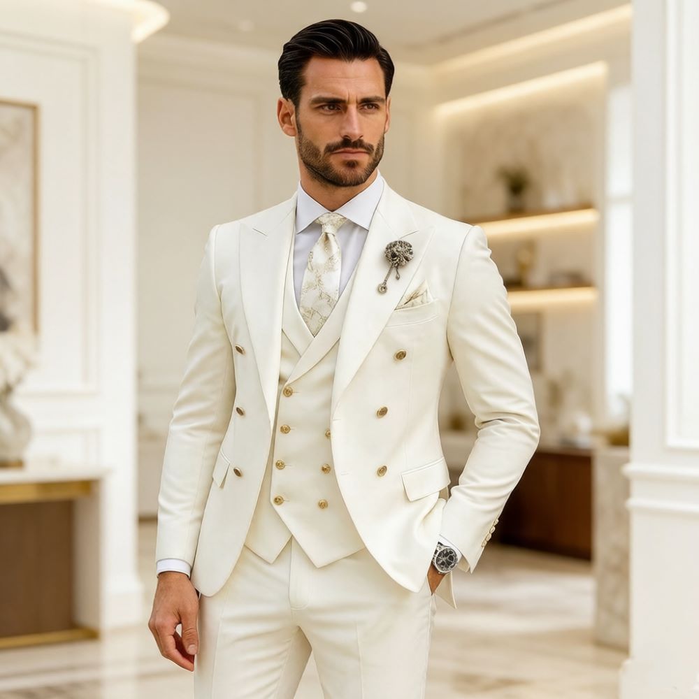 Men'S Formal Wear In Wedding - Men Ivory Wedding Suit Slim Fit