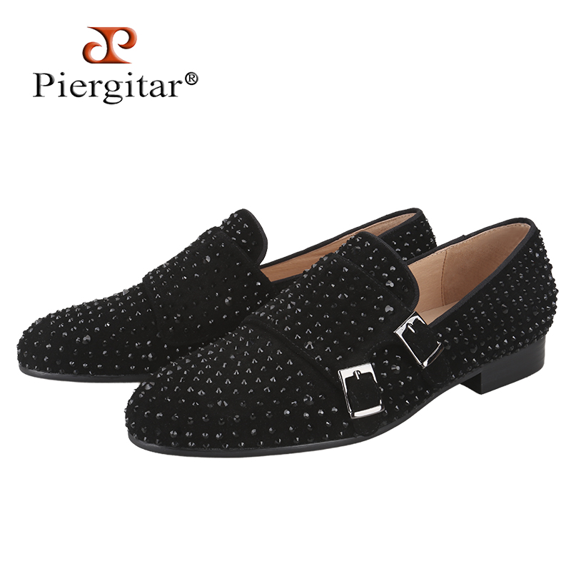 Men Formal Wear Shoes - Piergitar New Black Suede Men Double