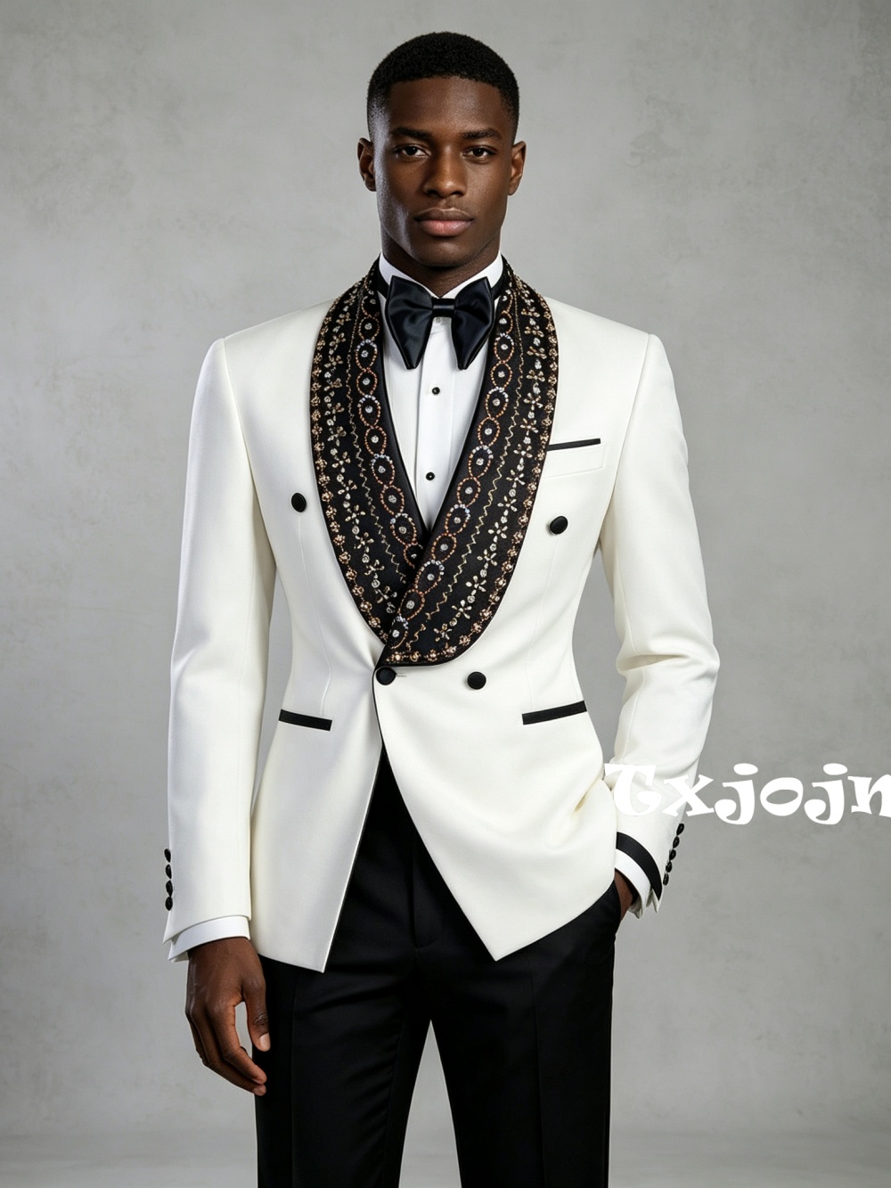 Men'S Formal Wear In Wedding - Double Breasted Men's Golden Beaded Suit