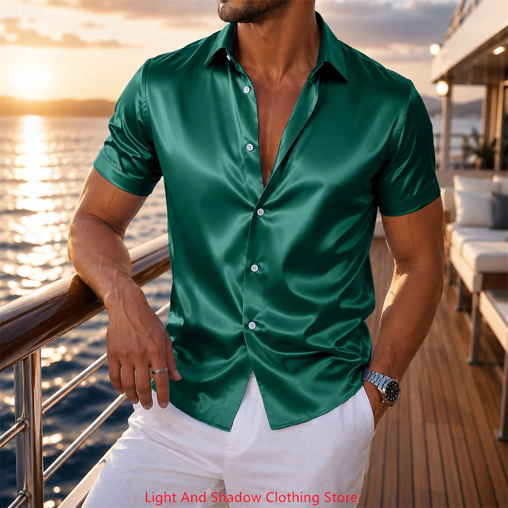 Men's Satin Short Sleeved Shir - огляд і ціна Men Formal Party Wear Dress