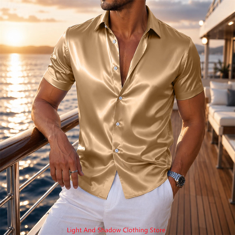 Men's Satin Short Sleeved Shir - огляд і ціна Men Formal Party Wear Dress